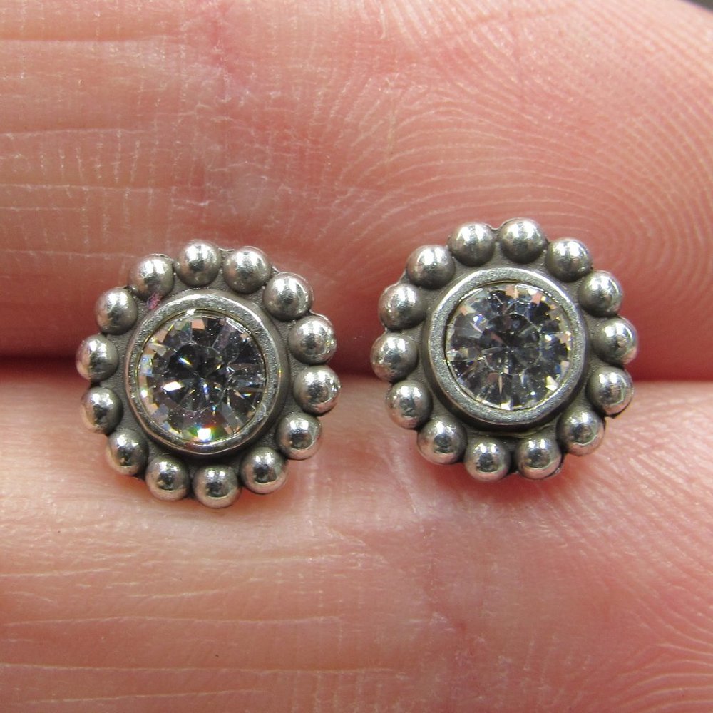 Sterling Clear Crystal Pattern Stud Earrings - image 1